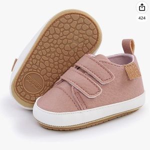 6-12 M pink soft shoes. Perfect for comfort fit—Velcro closure easy to slip on.